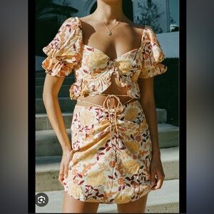 NWT Sabo Skirt Ahlee Frill Cutout Floral Dress - Cream and Orange